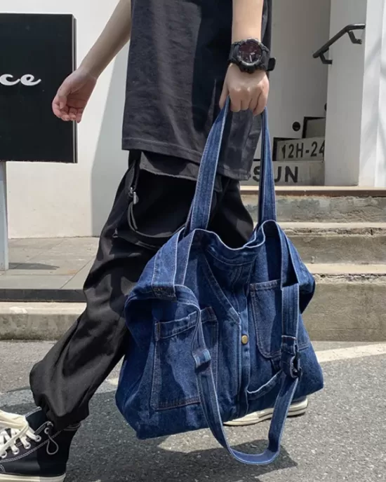 Casual Denim Split-Joint Solid Color Bags Accessories