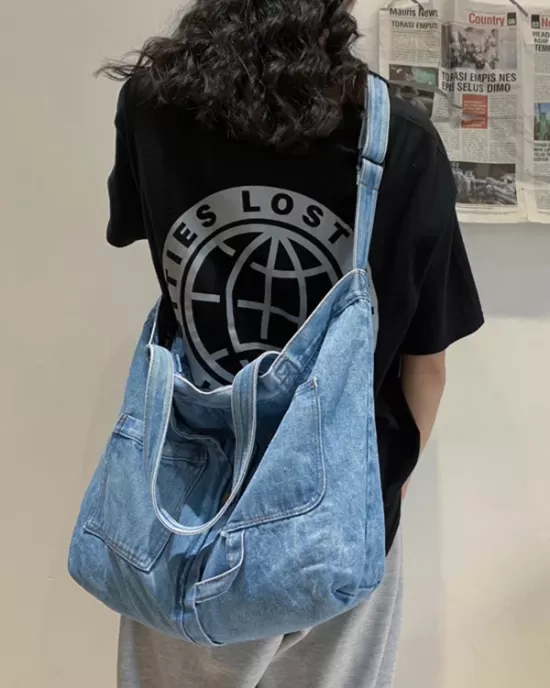 Casual Denim Split-Joint Solid Color Bags Accessories