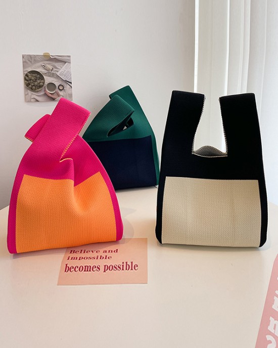 Simple Knitting Contrast Color Color-Block Bags Accessories Handbags