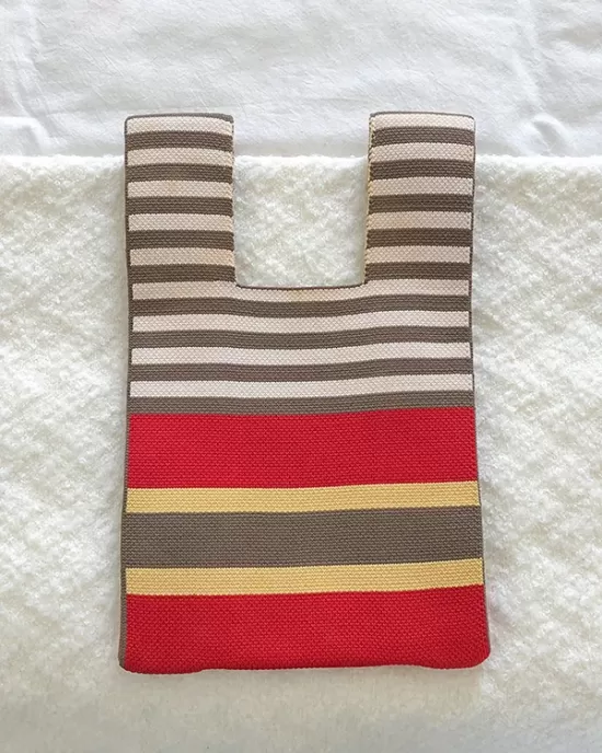 Contrast Color Striped Woven Handbag