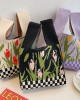 Checkerboard Floral Printed Woven Handbag Bags Accessories