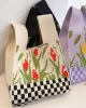 Checkerboard Floral Printed Woven Handbag Bags Accessories