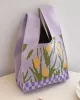 Checkerboard Floral Printed Woven Handbag Bags Accessories