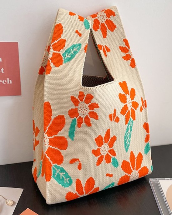 Floral Printed Woven Handbag Bags Accessories