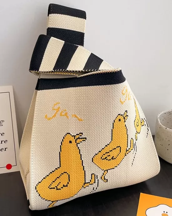 Cartoon Printed Woven Handbag Bags Accessories