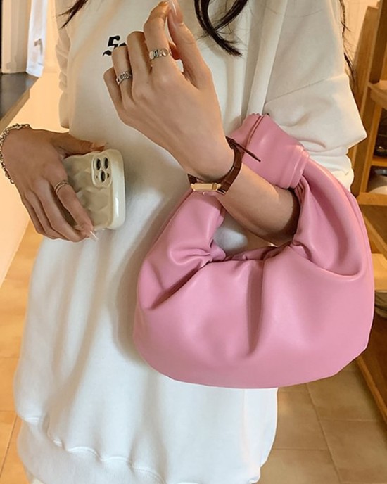 Bowknot Pleated Solid Color Handbags Accessories