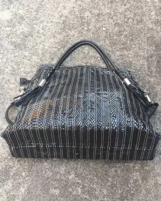 Split-joint Striped Shoulder Sling Leather Bag