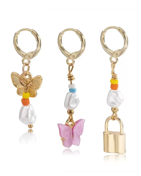 Stylish Personality Alloy Lock Vintage Butterfly Suit Earrings