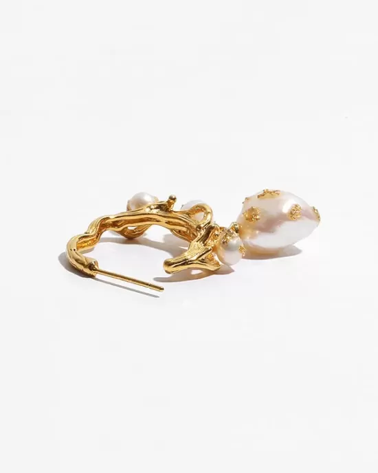 Gold Foil French Baroque Vintage Natural Pearl Earrings