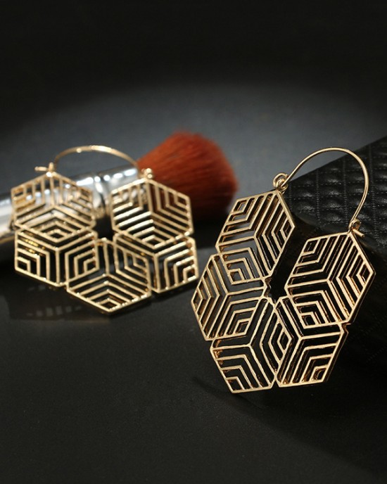 Fashionable Simple Hollow Irregular Geometric Rhombus Alloy Earrings