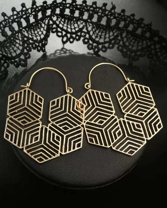 Fashionable Simple Hollow Irregular Geometric Rhombus Alloy Earrings