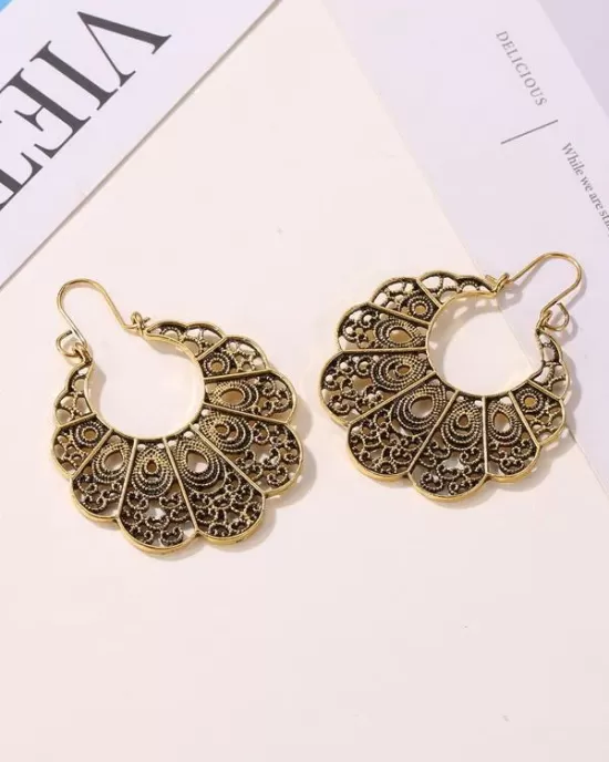 Vintage Geometric Openwork Flower Earrings