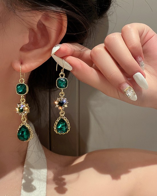 Urban Green Rhinestone Waterdrop Earrings Accessories