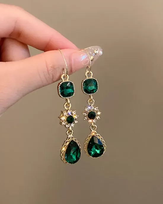 Urban Green Rhinestone Waterdrop Earrings Accessories