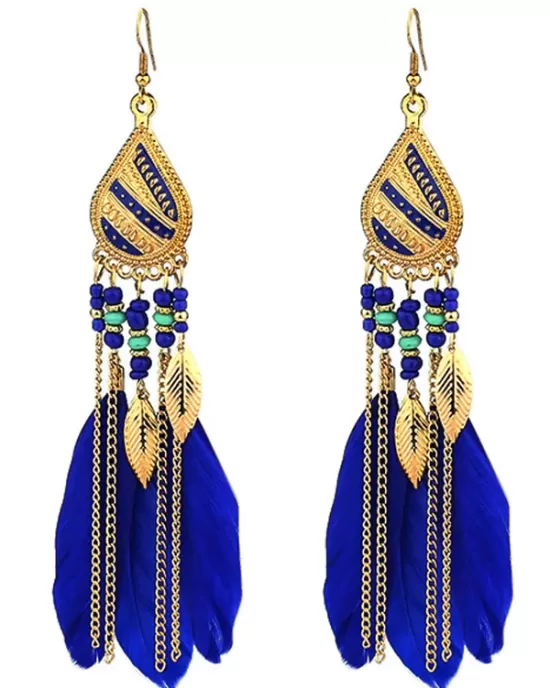 National Original Feather Tassels Beads 6 Colors Earrings