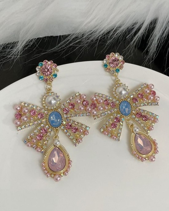 Statement Pink Bow-Embellished Earrings Accessories