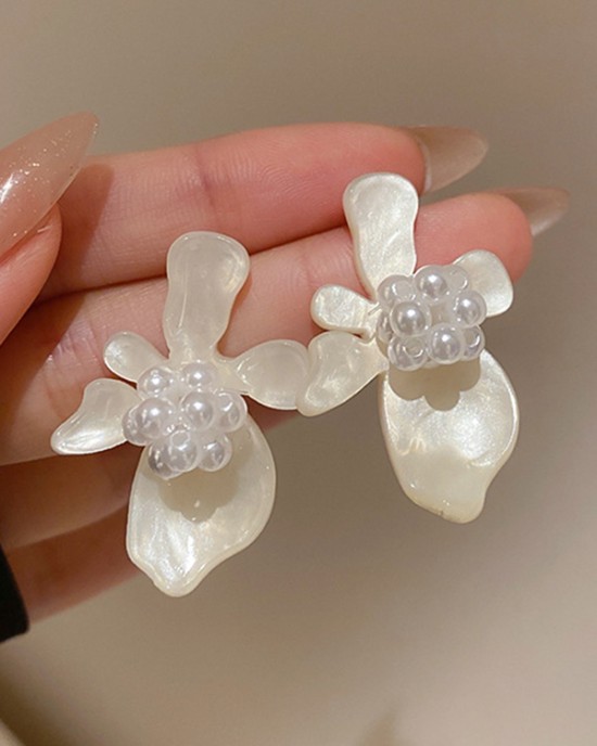 Acrylic & Imitation Pearl Flower Shape Earrings Accessories