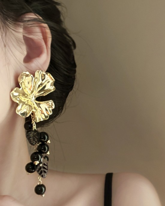 Contrast Color Flower Shape Pleated Earrings Accessories Drop Earrings