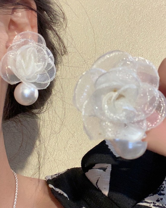 Flower Shape Gauze Earrings Accessories