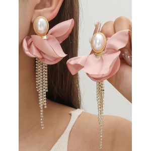 Flower Shape Rhinestone Tasseled Earrings Accessories