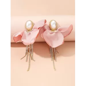 Flower Shape Rhinestone Tasseled Earrings Accessories