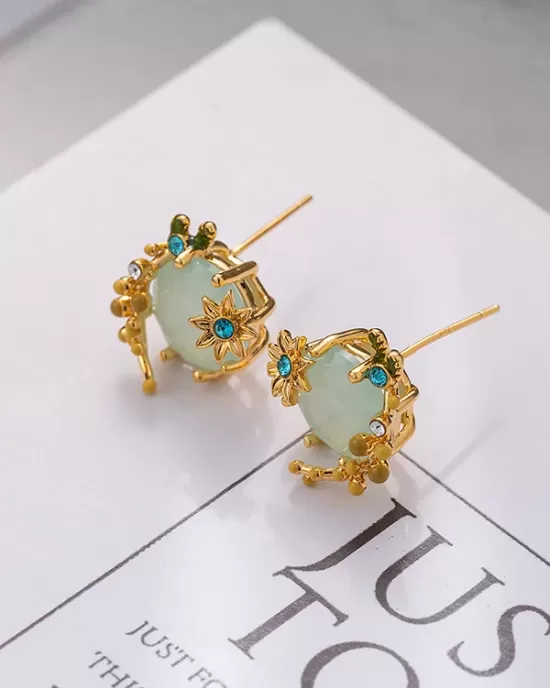 Flower Shape Rhine Stones Earrings Accessories