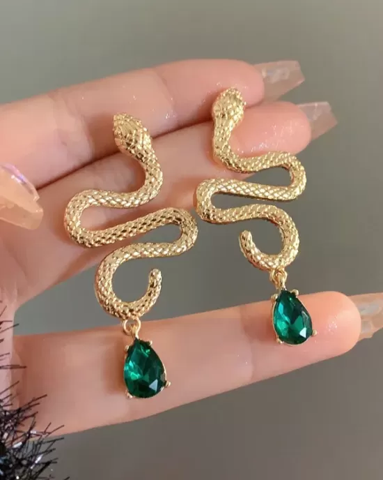 Contrast Color Rhinestone Snake Shape Earrings Accessories