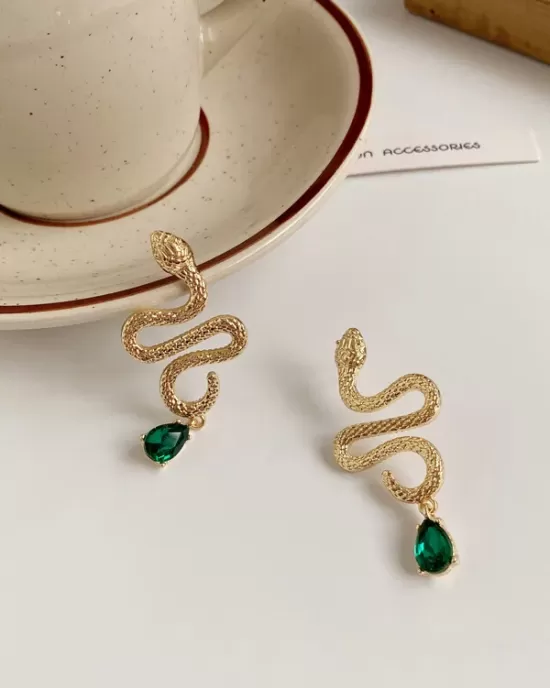 Contrast Color Rhinestone Snake Shape Earrings Accessories