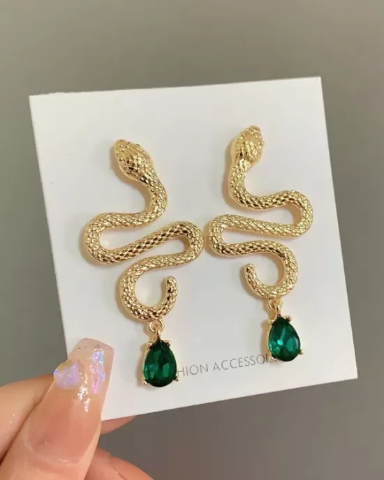 Contrast Color Rhinestone Snake Shape Earrings Accessories