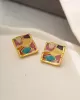 Multi-Colored Enamel Oil Painting Style Square Earrings