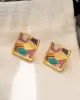 Multi-Colored Enamel Oil Painting Style Square Earrings