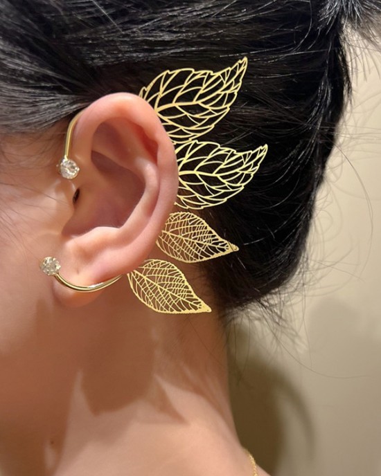 Hollow Leaves Shape Rhine Stones Earrings Accessories