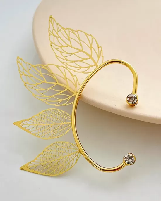 Hollow Leaves Shape Rhine Stones Earrings Accessories