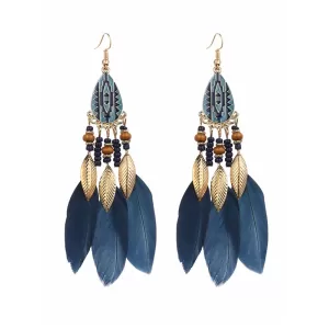 National Original 5 Colors Feather Tassels Beads Chains 6 Colors Earrings