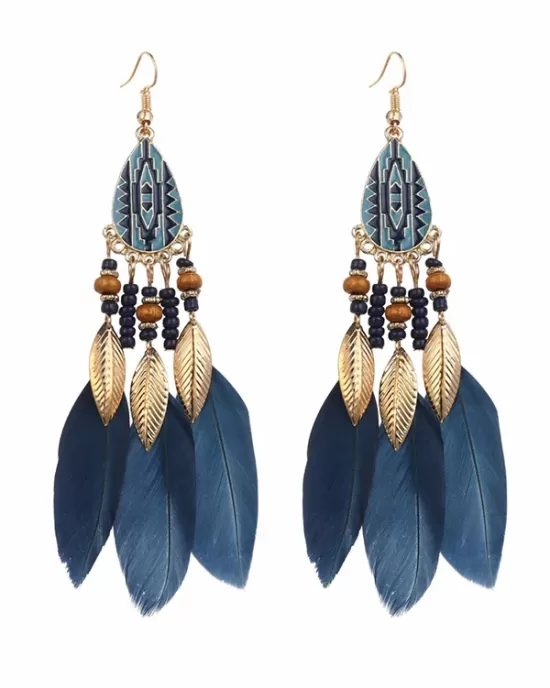 National Original 5 Colors Feather Tassels Beads Chains 6 Colors Earrings