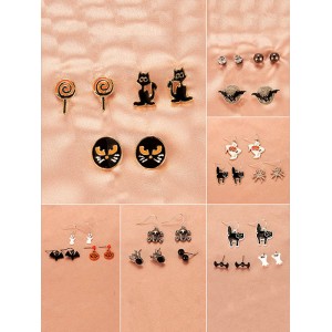 Halloween Pumpkin Skeleton Bat Earrings