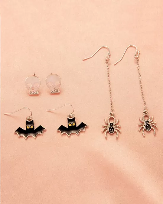 Halloween Pumpkin Skeleton Bat Earrings