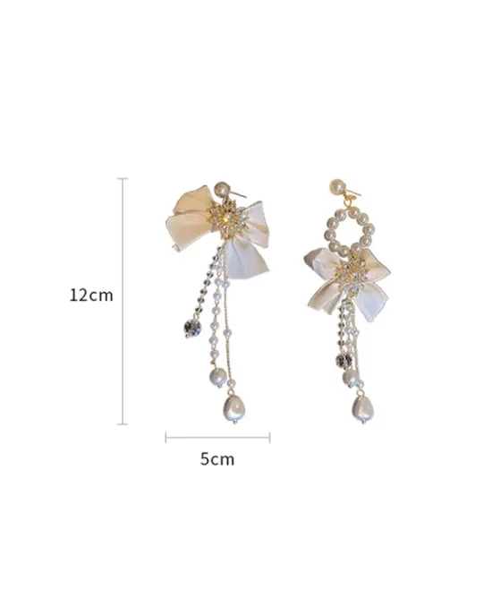 Vintage Rhinestone Bow-Embellished Tasseled Earrings Accessories