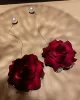 Vintage Red Rose Floral Pearl Earrings Accessories