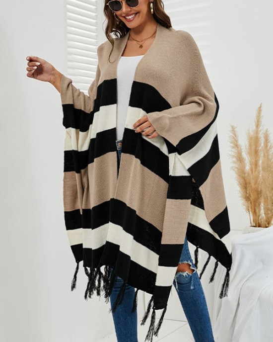 Original Striped Tasseled Shawl&Cloak