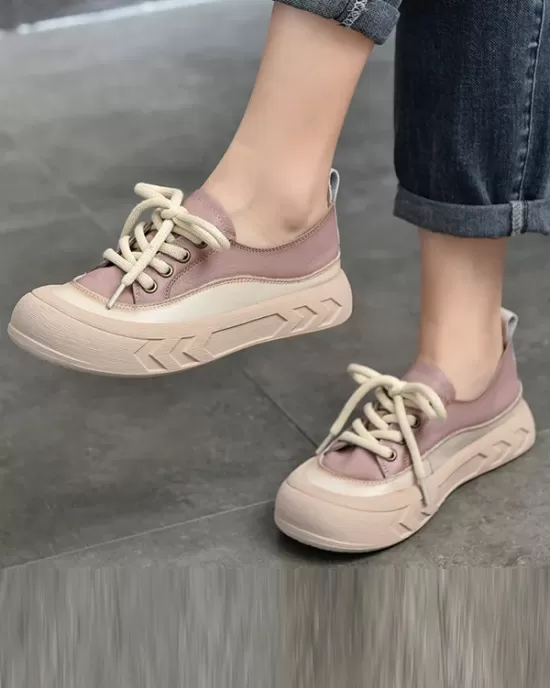 Contrast Color Lace-Up Platform Shoes Casual Shoes