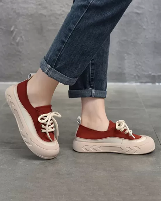 Contrast Color Lace-Up Platform Shoes Casual Shoes