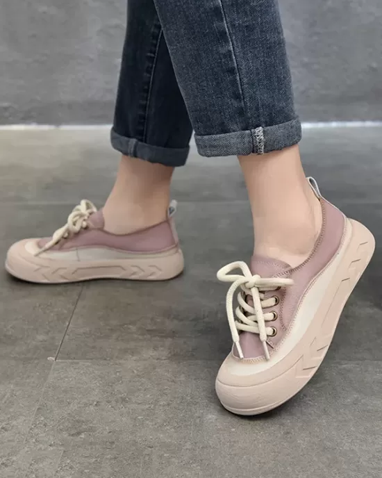 Contrast Color Lace-Up Platform Shoes Casual Shoes