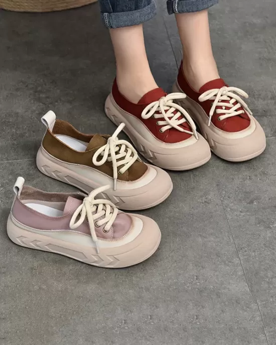 Contrast Color Lace-Up Platform Shoes Casual Shoes