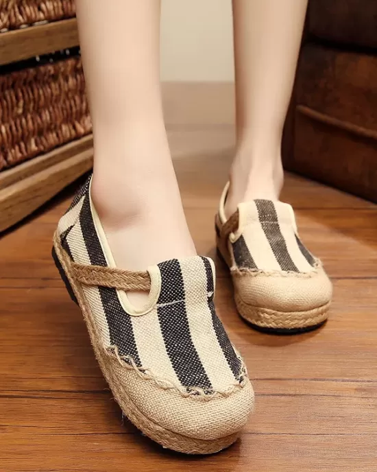 Striped Flat Shoes Casual Canvas Shoes