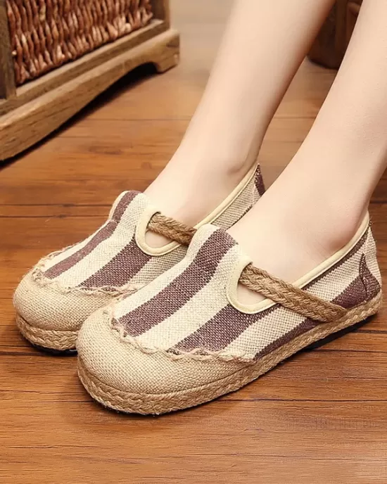 Striped Flat Shoes Casual Canvas Shoes