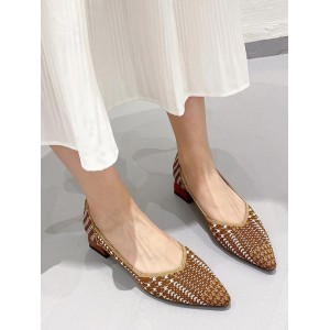 Contrast Color Houndstooth Pointed-Toe V-Cut Pumps