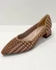 Contrast Color Houndstooth Pointed-Toe V-Cut Pumps