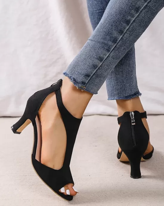 Peep Toe Zipper Pumps Sandals