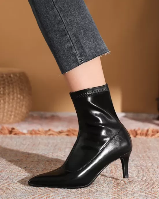 Pointed-Toe Split-Joint Sock Boots Boots